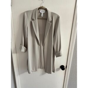 Joseph Ribkoff Beige Open Front Blazer Cuffed Sleeve Sz 10 Lightweight Summer